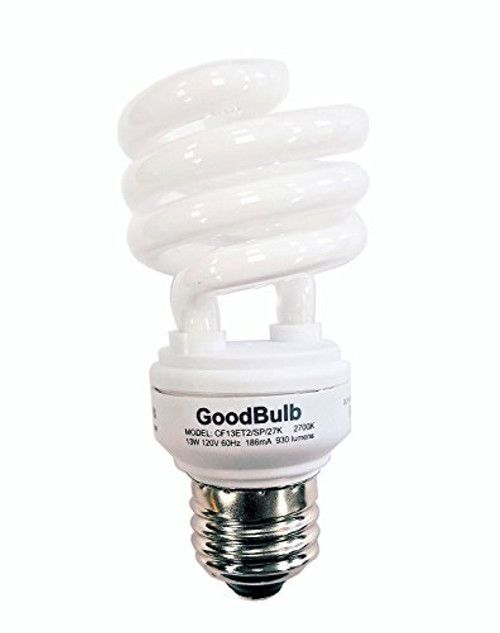 13 Watt Compact Fluorescent Bulb Warm White Light Bulb Ultra Mini Spiral CFL Light Bulbs 2700K E26 Base 6 Pack GoodBulb 13 Watt Compact Fluorescent Bulb Warm White Light Bulb Ultra Mini Spiral CFL Light Bulbs 2700K E26 Base 6 Pack GoodBulb