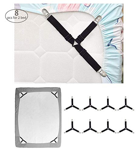 Premium Sheet Clips Bed Sheet Holder Straps Adjustable Bed Triangle Sheet Fastener Elastic Mattress Cover Clips Suspenders Grippers Keeping Sheets Place Suit Flat and Fitted Sheets and More