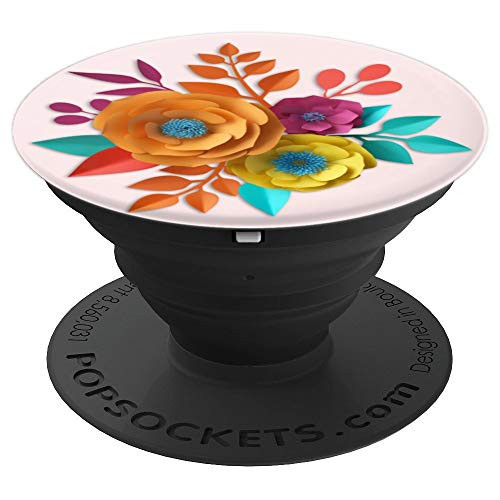 Colorful Paper Flowers on Light Rose Background PopSockets Grip and Stand for Phones and Tablets
