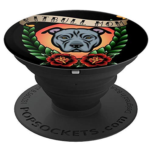 Pitbull Mom Mama Black Cute Pitty Dog Dog Mom Gift PopSockets Grip and Stand for Phones and Tablets