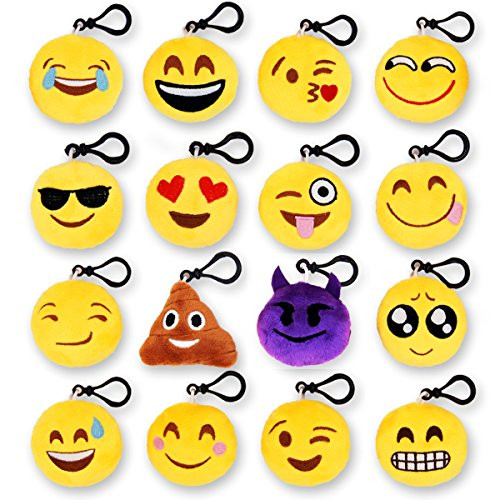 MelonBoat 16 Pack 2" Emoji Plush Keychain Mini Pillows Backpack Clips, Emoticon Poop Emoji Birthday Party Favors Supplies, Goodie Bag Stuffers, Novelty Gifts Toys Prizes for Kids