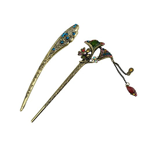 yueton Pack of 2 Women s Hair Accessory Headwear Decorative Hair Pin Rhinestone Hair Stick Vintage Hair Chopsticks Hairpin Chignon Pin for Long Hair yueton Pack of 2 Women s Hair Accessory Headwear Decorative Hair Pin Rhinestone Hair Stick Vintage Hair Chopsticks Hairpin Chignon Pin for Long Hair