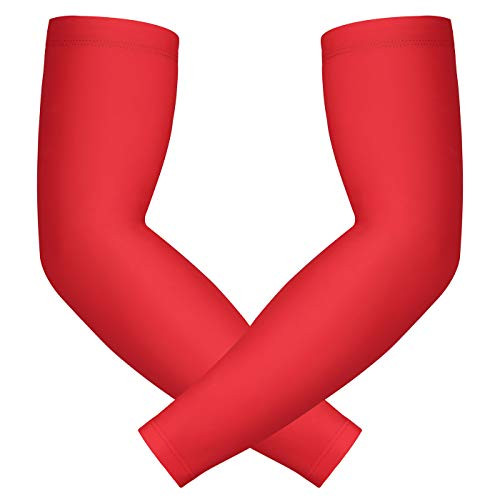 HDE Arm Compression Sleeves for Kids Basketball Shooting Sleeve   Youth Sports Football Baseball Softball  Youth Medium Red