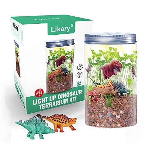 Likary Dinosaur Fairy Garden in a Jar   Grow and Glow STEM Educational Toys for Children   Light up Terrarium Kit for Kids