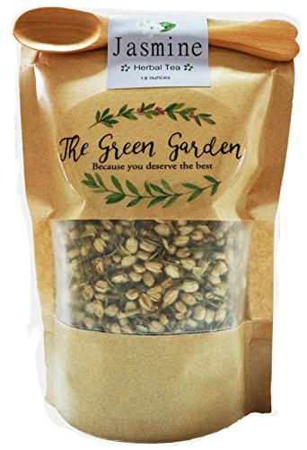 100  Herbal Dried Pure Jasmine Flowers 160 Oz  50 g  Jasmine Buds Tea All Natural Ingredients Nontoxic GMO Free Safe And Healthy in Zipper Packaging and Get Free a Wooden Spoon by FBA