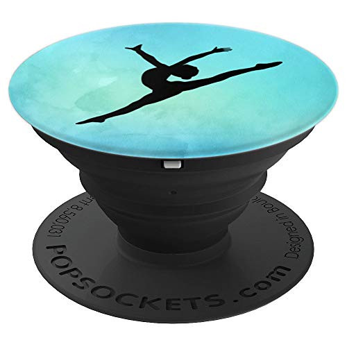 GYMNAST SILHOUETTE AERIAL POSE WATERCOLOR TEAL BACKGROUND PopSockets Grip and Stand for Phones and Tablets