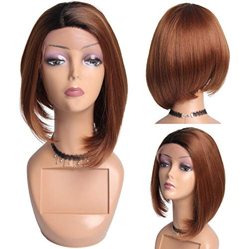 HAIR WAY Straight Short Bob Lace Front Wig L Part Synthetic Fiber Wig Black Roots For Women Heat Resistant Fiber Hair Wig for Daily Wear  1B 30 HAIR WAY Straight Short Bob Lace Front Wig L Part Synthetic Fiber Wig Black Roots For Women Heat Resistant Fiber Hair Wig for Daily Wear  1B 30