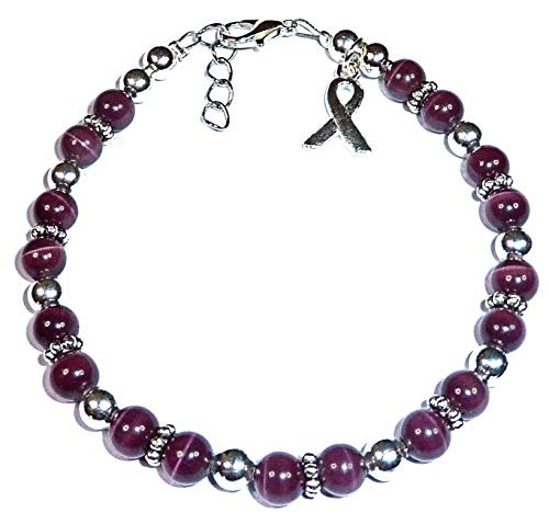Cancer Awareness Bracelet for Showing Support or Fundraising Campaign Adult Size with Extension 6mm Cat s Eye Beads Comes Packaged  Pancreatic Cancer   Dark Purple