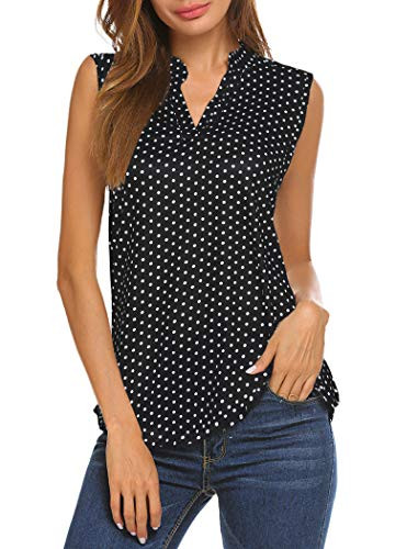 Halife Casual Summer Women Blouse Tops Sleeveless Shirt V Neck Henley Tunic Black2 XXL