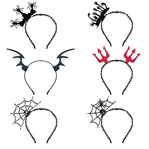 Halloween Spider Web Headband Spider Rhinestone Spiderweb Headbands Devil Hand Hair Band Headpiece Women Rose Lace Hairband Hair Hoop Party Decoration Cosplay Costume Cute Hair Accessories 6 Pack