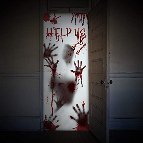 Unomor 80×355  Large Halloween Window Door Cover for Haunted House Halloween Decorations Scary Bloody Handprint Halloween Props