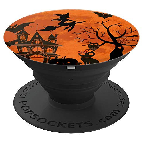 Halloween Witch Cute Haunted House Cat and Bat PopSockets Grip and Stand for Phones and Tablets Halloween Witch Cute Haunted House Cat and Bat PopSockets Grip and Stand for Phones and Tablets