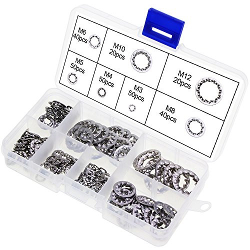 AuSL Stainless Steel Internal Tooth Lock Washers M3 M4 M5 M6 M8 M10 M12 270PCS Gasket Washers Assortment Kit