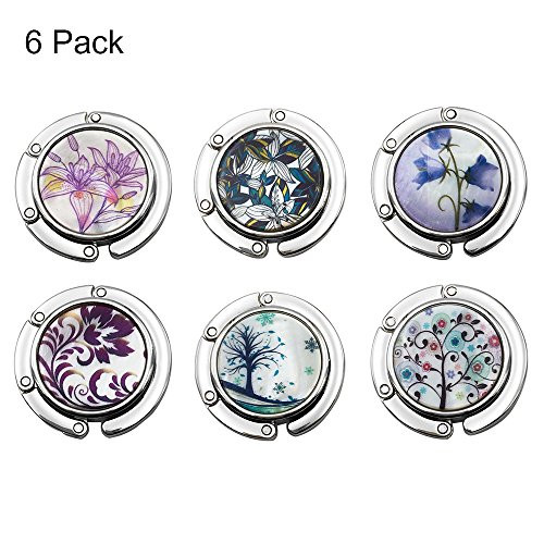 FOME Handbag Hanger Set of 6 Foldable Purse Hook Purse Table Hook Holder Flower and Tree Pattern Bag Hanger Hook 354x177in Mixed Color