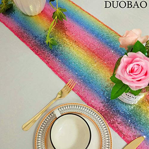 DUOBAO Sequin Table Runner Rainbow Event Table Runner 12x120 Inch Sequins Cake Table Runner Sequien Table Runner Party Table Runner  1 Pack Rainbow
