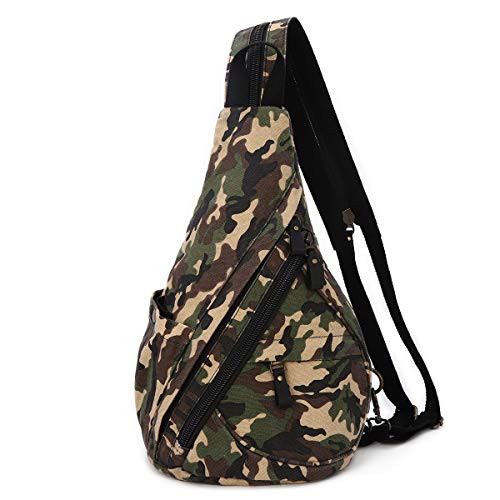 Canvas Sling Bag   Small Crossbody Backpack Shoulder Casual Daypack Rucksack for Men Women Outdoor Cycling Hiking Travel  6881 Camouflage Black