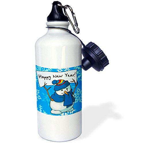 3dRose  Happy New Year Snowman With Snowflake Background  Sports Water Bottle 21 oz White