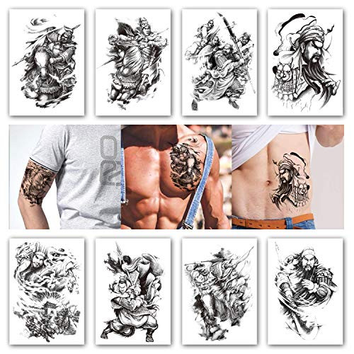 Kotbs 8 Sheets Temporary Tattoos for Men Boys Game of the Three Kingdoms Thrones Roles Waterproof Tattoo Stickers Body Art Arm Fake Tatoo