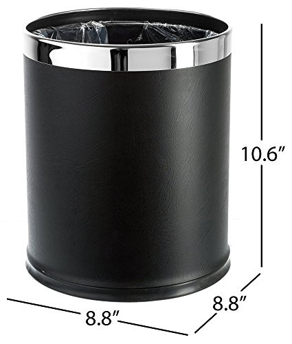 Brelso  Invisi Overlap  Open top Leatherette Trash Can Small Office Wastebasket Modern Home Decor Round Shape  Black