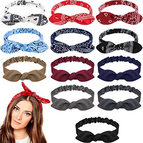 12 Pieces Headbands Boho Bow Paisley Bandana Solid Color Knot Headwrap Retro Elastic Rabbit Ear Hairband for Girls and Women 12 Pieces Headbands Boho Bow Paisley Bandana Solid Color Knot Headwrap Retro Elastic Rabbit Ear Hairband for Girls and Women