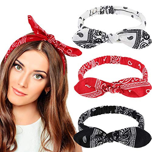 Bandana Headbands for Girls Women Boho Bow Paisley Knot Headwrap Retro Elastic Rabbit Ear Hairband 3 Pieces Paisley Style Bandana Headbands for Girls Women Boho Bow Paisley Knot Headwrap Retro Elastic Rabbit Ear Hairband 3 Pieces Paisley Style