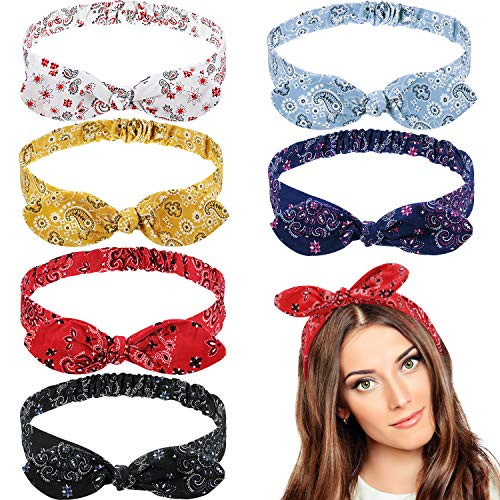 6 Pieces Bandana Headbands Bow Girls Solid Colors Knot Headwrap Retro Elastic Rabbit Ear Hairband for Women Paisley Style 3 6 Pieces Bandana Headbands Bow Girls Solid Colors Knot Headwrap Retro Elastic Rabbit Ear Hairband for Women Paisley Style 3
