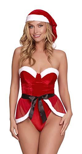 Dreamgirl Women s 3 Piece Santa Themed Teddy Lingerie Set Featuring Lipstick Red Small