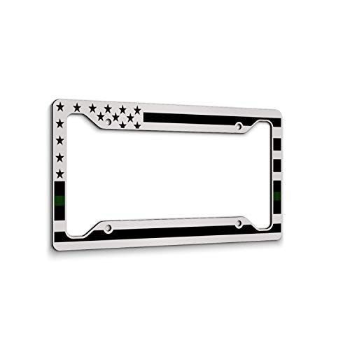 JASS GRAPHIX American Flag License Plate Frame   Thin Green Line  Car Tag Frame  Green On White Military Border Patrol Park Rangers Game Warden