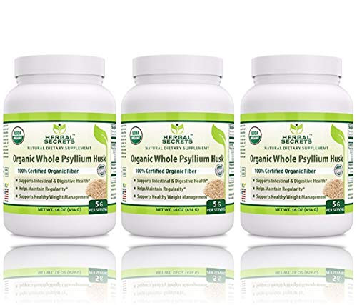 Herbal Secrets USDA Certified Organic Psyllium Husk 16 Oz   Vegan Dairy Free GMO Free Gluten Free no Sugar  Pack of 3