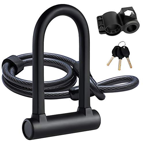 UBULLOX Bike U Lock Heavy Duty Bike Lock Bicycle U Lock 16mm Shackle and 4ft Length Security Cable with Sturdy Mounting Bracket for Bicycle Motorcycle and More