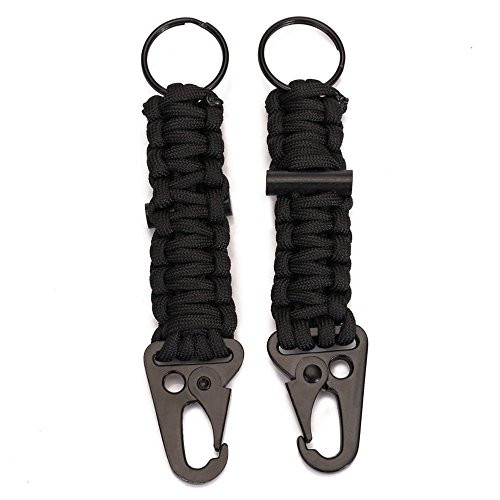 EKLORN 2 Pack Paracord Carabiner Survival Keychain Lanyard with Firestarter  Black