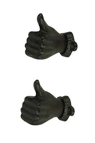 Chesapeake Bay Brown Cast Iron Thumbs Up Hand Decorative Wall Hooks Set of 2