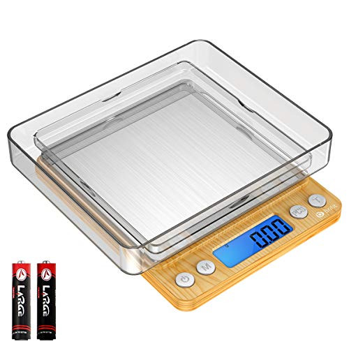 Upgraded  Brifit Digital Kitchen Scale 500g Mini Pocket Jewelry Scale Cooking Food Scale with Back Lit LCD Display 2 Trays 6 Units  Battery Included
