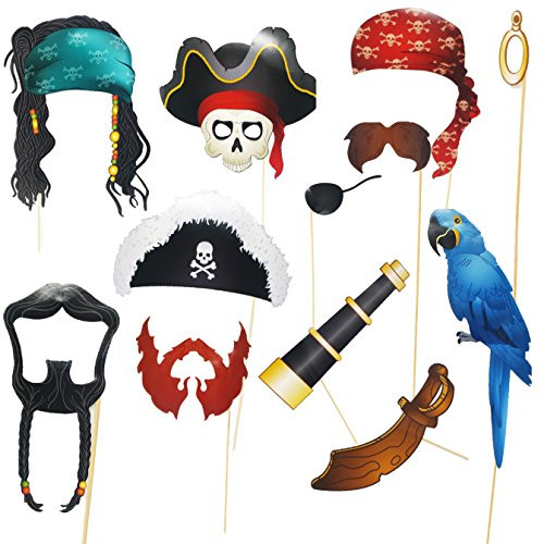 Play Kreative Pirate Photo Booth Props Set   Fun Pirate Party Supplies for Kids Pirate Birthday Party Decorations Pirate Dress Up Pirate Role Play and Halloween