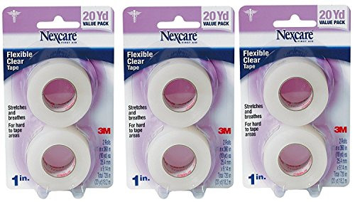 Nexcare Flexible Clear Carded 1 Inch Wide First Aid Tape 10 Yard Roll 2 Count Boxes 6 Rolls Total