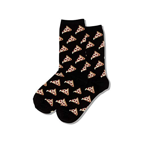 Hot Sox Women s Food and Drink Novelty Casual Crew Socks Pizza  Black  Shoe Size  4 10