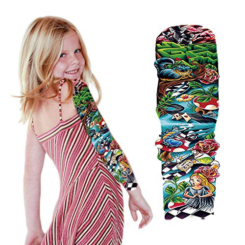 Konsait 6Sheets Alice in Wonderland Large Full Arm Temporary Tattoos Temporary Sleeve Tattoos Fake Body Art Arm Tattoo Black Tattoo Body Stickers for Kids Adults