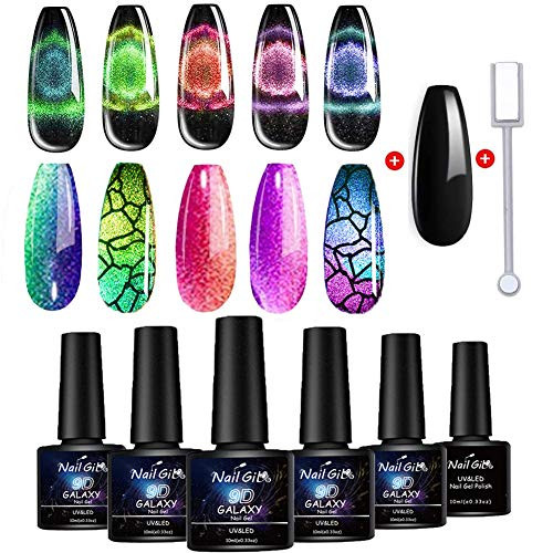 NAILGIL 9D Cat Eye Gel Nail Polish Set Chameleon Magnetic Gel Polish Galaxy Glitter Gel Soak Off UV LED with Magnet Stick Gel Nail Polish 10ml 6pcs NAILGIL 9D Cat Eye Gel Nail Polish Set Chameleon Magnetic Gel Polish Galaxy Glitter Gel Soak Off UV LED with Magnet Stick Gel Nail Polish 10ml 6pcs