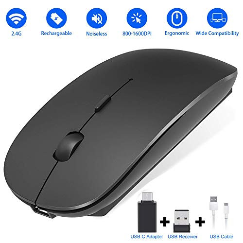 Wireless Mouse Computer 24G Silent Chargeable Office Mobile Portable Slim Optical Mouse with USB   Type C Receiver Computer Mouse for Laptop Computer PC Notebook3 Level Adjustable DPI Black