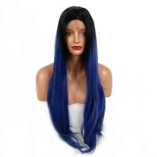 Sapphire Blue Wigs Ombre Black Roots 2 Tone High Temperature Natural Hairline Synthetic Lace Front Wigs for Drag Queen Women s Straight Long Replacement Hair Glueless Cosplay Wigs 22inches Sapphire Blue Wigs Ombre Black Roots 2 Tone High Temperature Natural Hairline Synthetic Lace Front Wigs for Drag Queen Women s Straight Long Replacement Hair Glueless Cosplay Wigs 22inches
