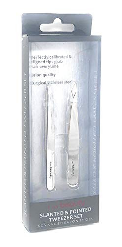 i on Beauty Tweezer Set   Surgical Stainless Steel   Slanted Pointed Ultra Silver Tweezer Set
