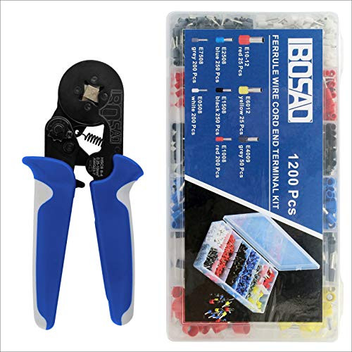 IBOSAD Square Ferrule Crimping Tool Kit AWG23 10 Self adjustable Ratchet Wire Crimping Tool Kit Crimper Plier with 1200PCS Wire Terminals Crimping Connectors Wire End Ferrules