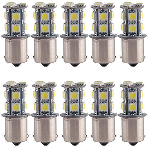 EverBright 10-Pack White 180Lums 1156 BA15S 1141 1073 1095 1003 7506 Base 13 SMD 5050 LED Replacement for Car Incandescence Bulb Interior RV Camper Brake Turn Bulb Stop Backup Lamp Parking Side Marker Lights DC 12V