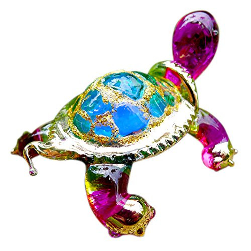 Sansukjai Turtle Miniature Figurines Animals Hand Painted Blown Glass Art Gold Trim Collectible Gift Decorate