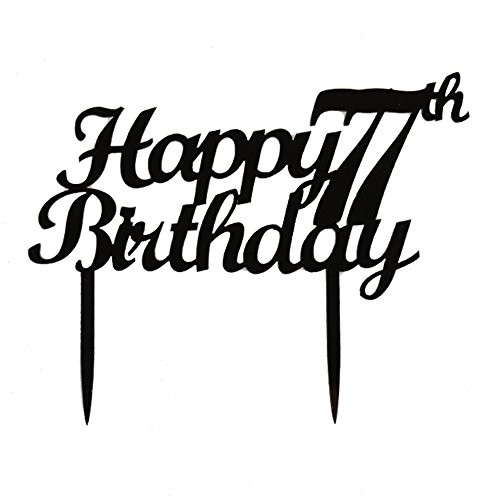 Happy 77th Birthday Cake Topper, Black Color Acrylic the Seventy-seventh Birthday Party Supplies and Decorations
