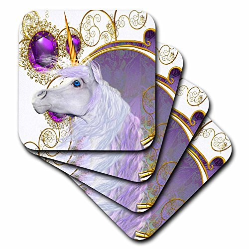 3dRose CST 61478 3 If You Like Unicorns Our Beautiful White Unicorn with Gem Background Will Brighten Your Day Ceramic Tile Coasters Set of 4