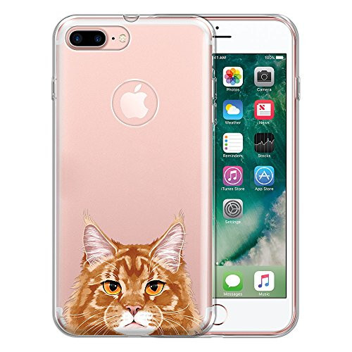 FINCIBO Case Compatible with Apple iPhone 7 Plus   8 Plus Clear Transparent TPU Protector Case Cover Soft Gel for iPhone 7 Plus   8 Plus  NOT FIT iPhone 7 8    Ginger Orange Tabby Maine Coon Cat