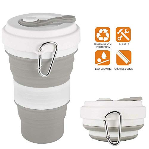 Collapsible Coffee Cup   iGreely Silicone Folding Cup Mug Sport bottle with Lids   Foldable   Portable   Lightweight Travel Cup for Outdoor Camping Hiking   Gray