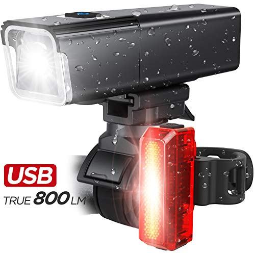 iKirkLiten Bike Lights Front and Back   True 800 Lumens Bike Headlight and Tail Rear Light USB Rechargeable Bicycle Lamp Combo IPX6 Waterproof Easy to Install and Release Versatile LED Flashlight
