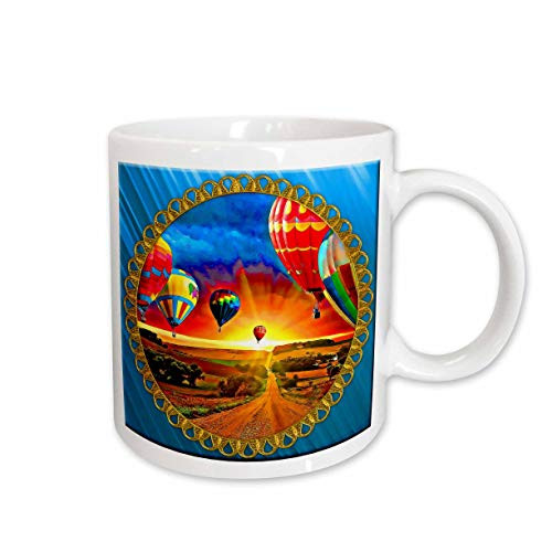 3dRose Hot air Balloons and Beautiful Sky Bright Blue Background and Jewel Frame Mug 11 oz Ceramic